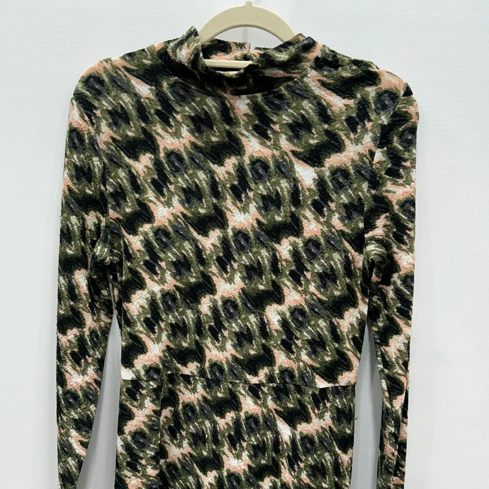 Rachel Comey Black and Beige Abstract-Print Long-Sleeve Midi Dress - Picture 3 of 12